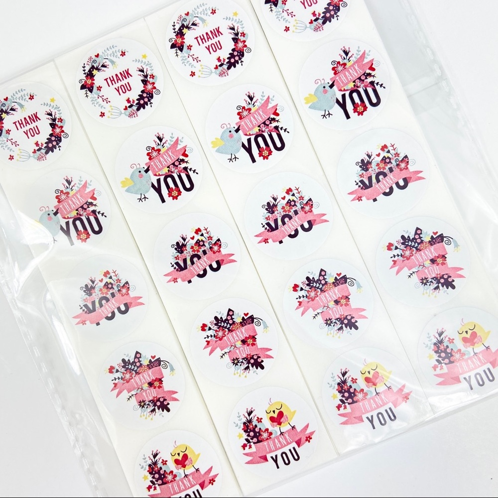 Thank You Stickers. Wildflower Bird Pink Ribbon. Shipping Stickers. 200 Pieces